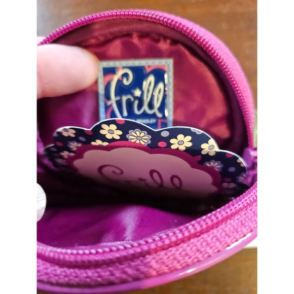 Vera Bradley Frill Coin Change Purse Peek A Boo Boysenberry Flower Purple Zips - Picture 1 of 5